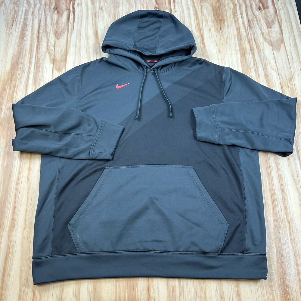 Nike Therma-Fit Men's 2XL Gray Black Pink Swoosh Hoodie 506398-060